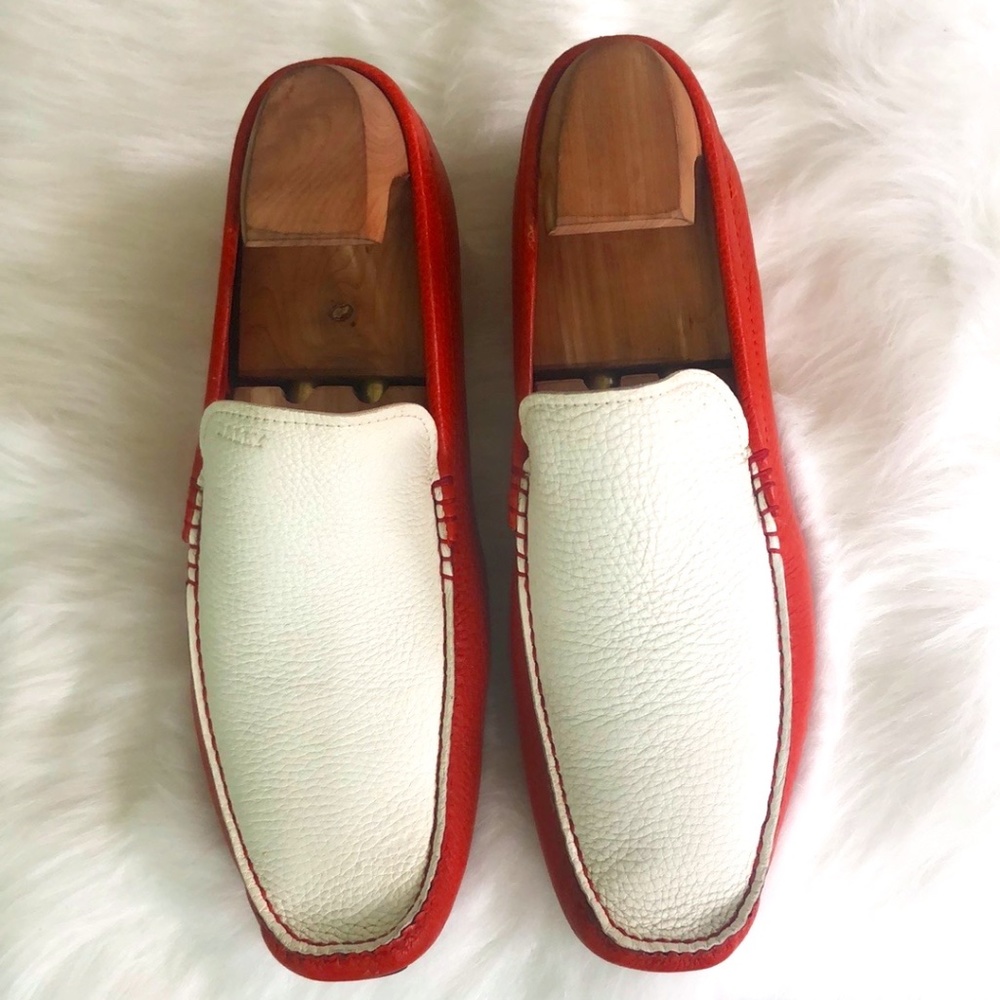 Bally Men's Orange & White Leather Slip-on Loafers Sz 9d